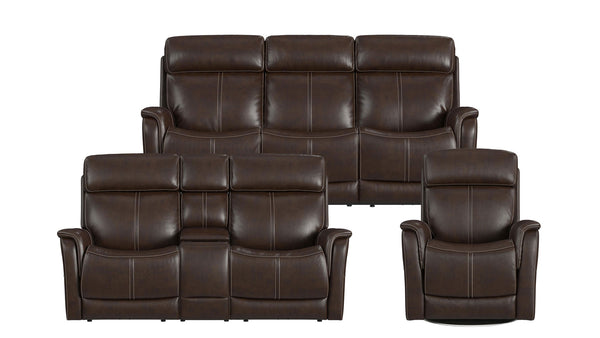 3pc All Night Brown Power Reclining Sofa, Loveseat with Console & Recliner